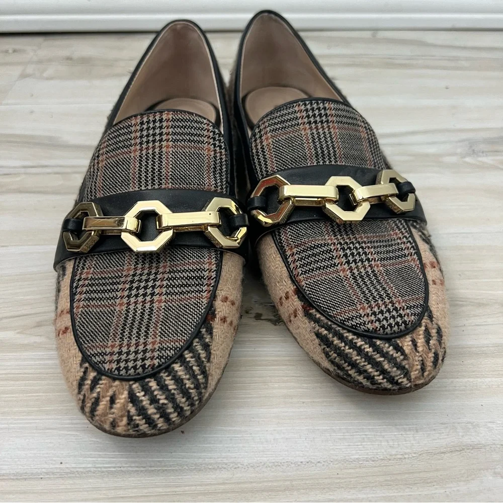 Louise et Cie Lo Brone Brown Plaid Chain Loafers